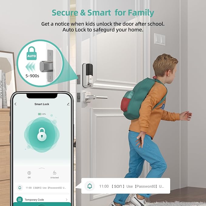 SMONET Fingerprint Smart Locks for Front Door with Handle Set, Keyless Entry, Bluetooth Digital Keypad Deadbolt, App Remote Control, Auto Lock, for Home Silver