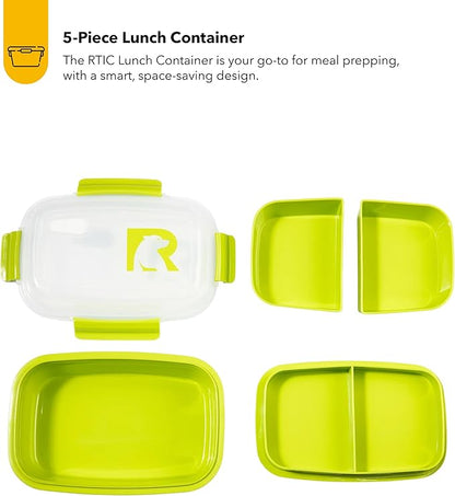 RTIC 5 Compartment Lunch Containers, Hot Food Container with Lid for Adults, Microwave Safe Divided Snack Lunch Box for Work or Travel, Reusable, BPA Free with Vent Space