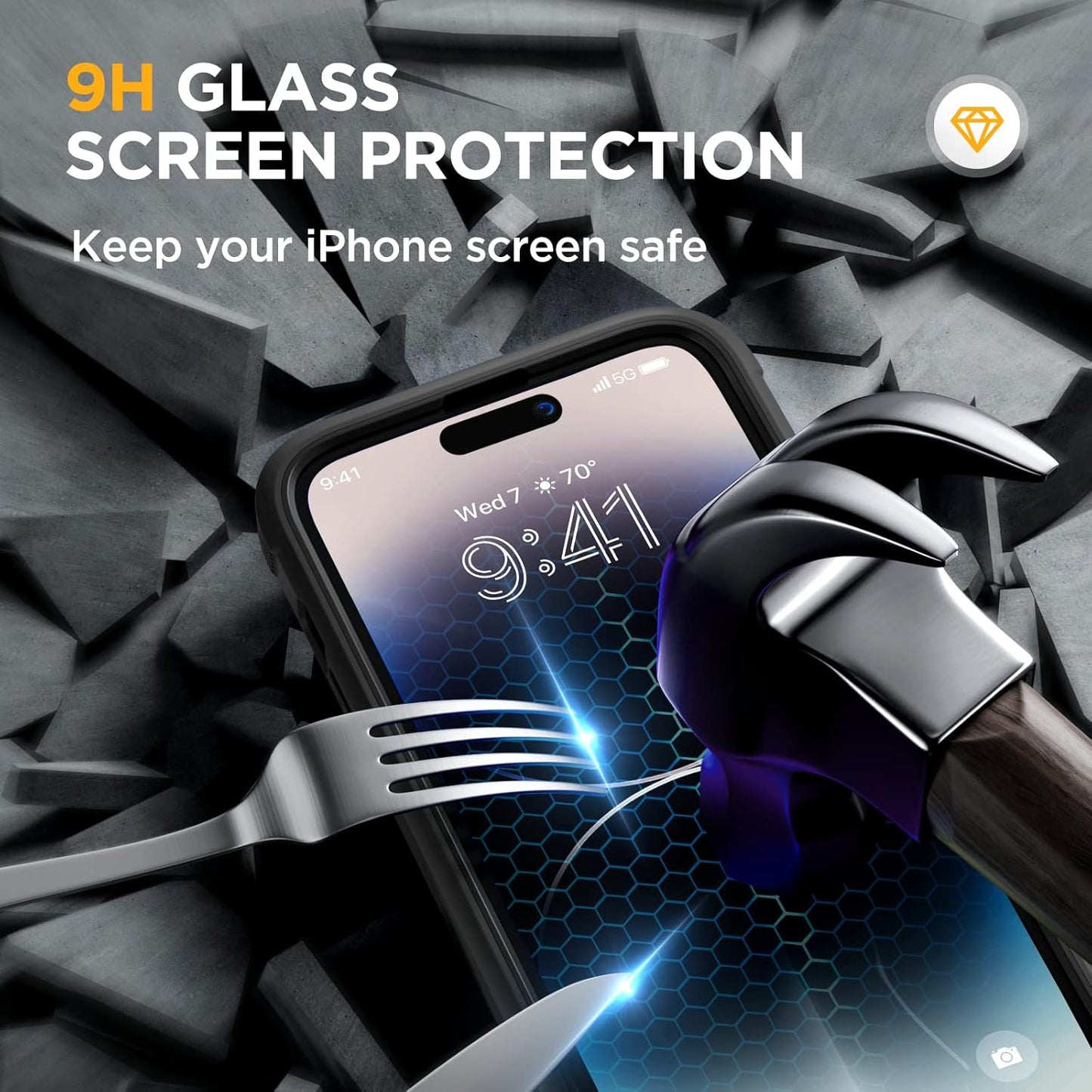 Miracase Glass Series Designed for iPhone 14 Pro Case 6.1 Inch, Upgrade Full-Body Bumper Case with Built-in 9H Tempered Glass Screen Protector, with Camera Lens Protector, Matte Black