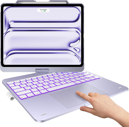 typecase Touch Case with Keyboard for iPad Pro 13-inch(M4, 2024), iPad Air 13-inch(M3, 2025/M2, 2024) & iPad Pro 12.9(6th/5th/4th/3rd Gen), Trackpad, 360° Rotatable, 11-Colors Backlit, Pale Purple