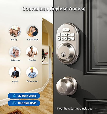 Veise Keyless Entry Door Lock, Electronic Keypad Deadbolt, Keyed Entry, Auto Lock, Anti-Peeking Password, Back Lit & Easy Installation Design, Satin Nickel