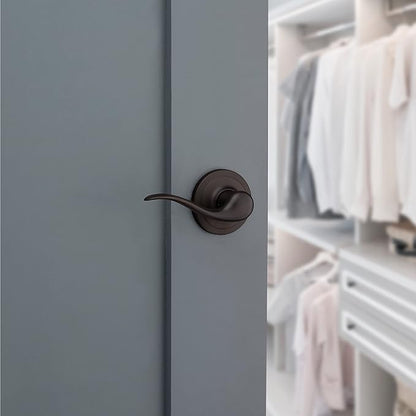 Kwikset Tustin Dummy Door Handle, Single Sided Lever for Closets, French Double Doors, and Pantry, Venetian Bronze Non-Turning Right Handed Interior Push/Pull Lever, with Microban Protection