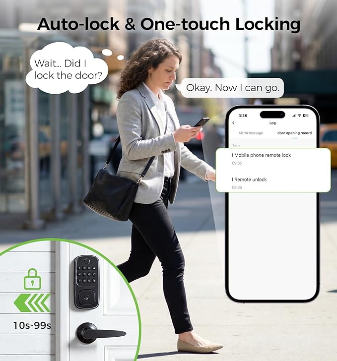 Wi-Fi Smart Locks for Front Door with 2 Lever Handle Set,App Control,Keyless Entry Deadbolt for Front Door with Auto Lock,Electronic Digital Keypad,Remote Control,Voice Unlock,Waterproof,Black