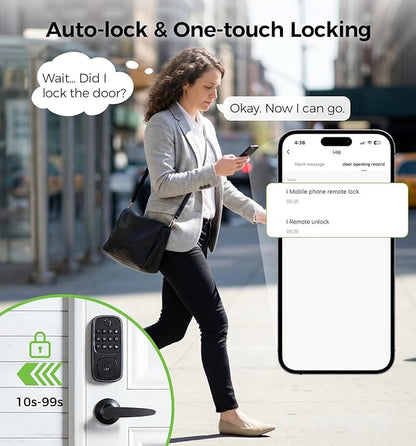 Wi-Fi Smart Locks for Front Door with 2 Lever Handle Set,App Control,Keyless Entry Deadbolt for Front Door with Auto Lock,Electronic Digital Keypad,Remote Control,Voice Unlock,Waterproof,Black