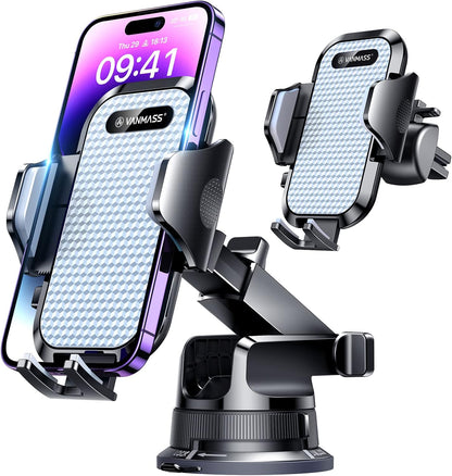 [Pro Version] VANMASS Universal Car Phone Mount [Super Suction Cup] Dashboard Phone Holder, Handsfree Windshield Dash Vent Phone Holder Car, Compatible for iPhone 16 15 14 13 Samsung LG & Truck,Silver