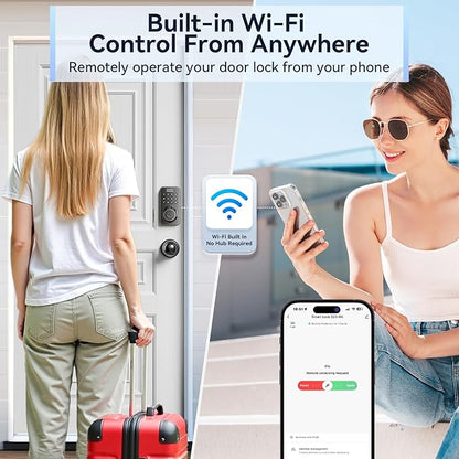 Keyless Entry Door Lock with Handle Set - Built-in WiFi, App Control & Doorbell, Electronic Keypad Deadbolt with One-Time Code, Auto-Locking, Easy to Install, Oil Rubbed Bronze