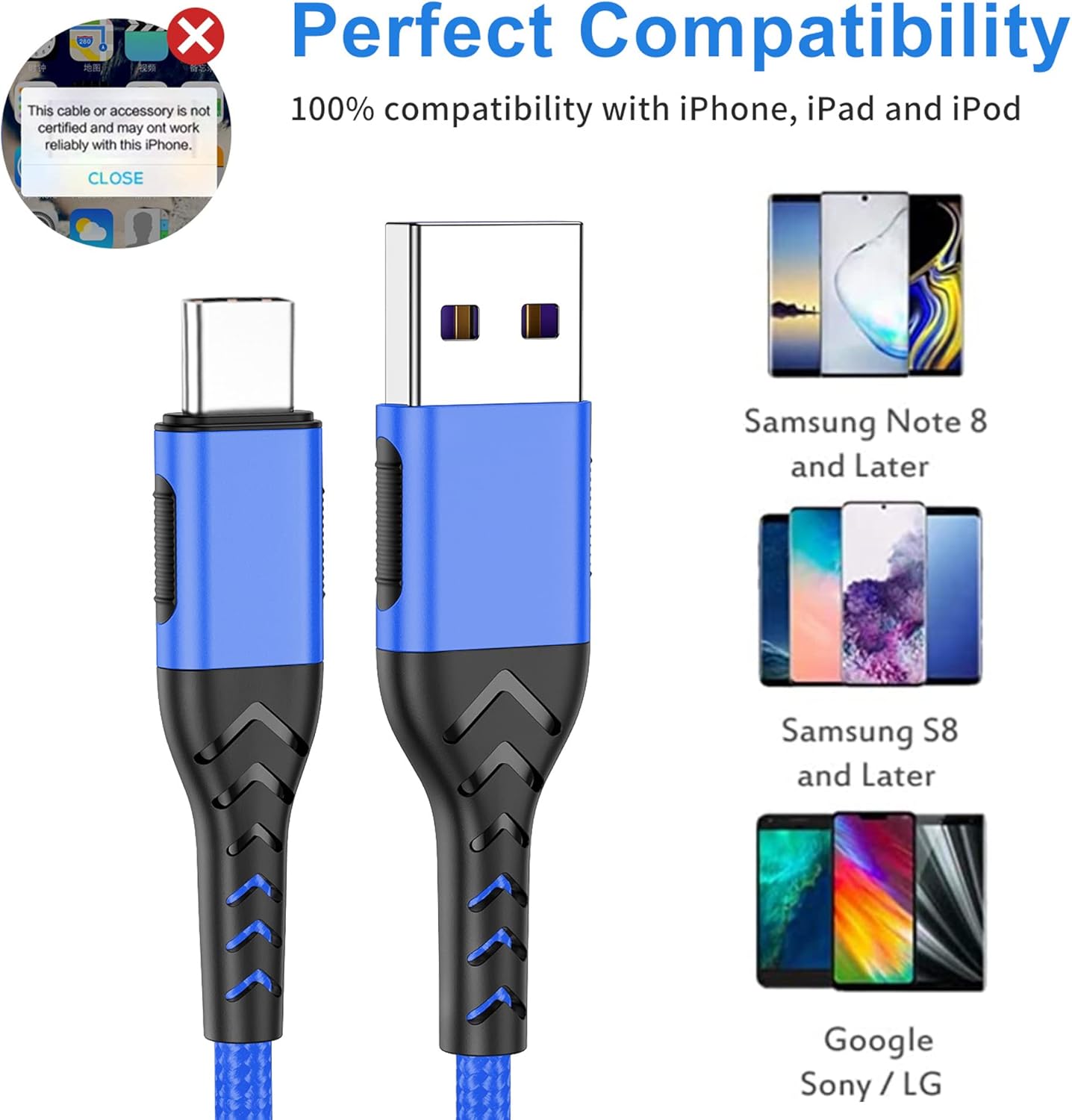 Durcord USB-C Charger, 16ft Fast Charging USB-C Cable, Compatible with iPhone 15 Pro/Plus/Max/Android - Blue