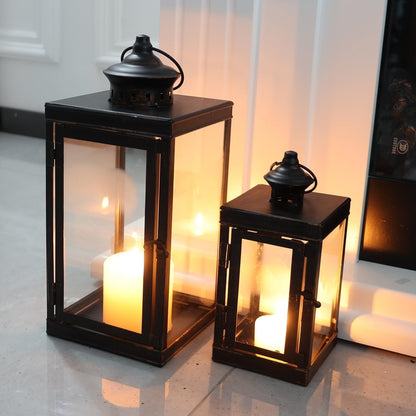 DECORKEY Large Lantern Decorative Outdoor & Indoor, Set of 2 (14’’&10’’) Metal Candle Lanterns Decor, Vintage Hanging Candle Holder for Front Porch Patio Wedding Farmhouse Home, Spring Decoration