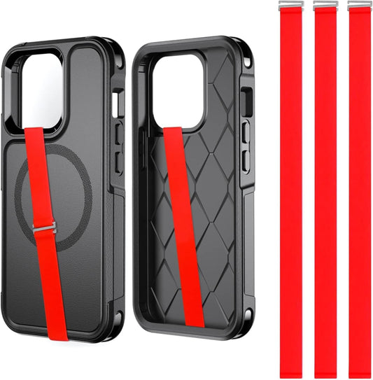 TEAMOLA 3pcs Silicone Phone Grip Holder Strap for iPhone 15/15 Pro/16/16 Pro & Samsung Galaxy S24/S23 - Anti-Slip Finger Loop for Case, Universal Phone Loops for Back of Cell Phones(210, 3 Red)