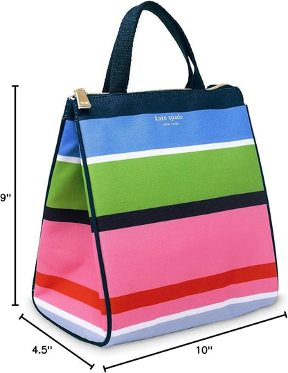 kate spade new york Cute Lunch Bag for Women, Large Capacity Lunch Tote, Adult Lunch Box with Silver Thermal Insulated Interior Lining and Storage Pocket, Sunny Day Stripe