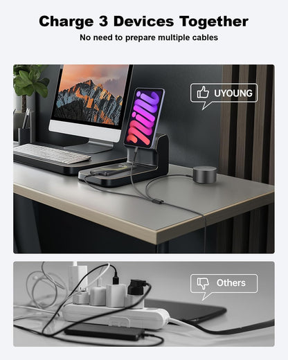 Short Multi Charging Cable 1FT 2Pack 3 in 1 Charger Cord Braided Universal Phone Cords with Lightning/Type C/Micro USB Connectors, Multiple USB Cable for iPhone/Samsung/Google Phones and More