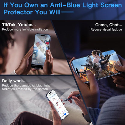 Uyiton Anti-Blue Light for iPhone 15 Pro Max Screen Protector - Unbreak-Glass Easy to Install Full Coverage Case Friendly Scratch Resistance 9H Tempered Glass, 2 Pack