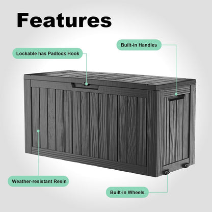 DRATO 75 Gallon Deck Box, Waterproof Resin Large Outdoor Storgae Box for Patio Furniture, Patio Cushions, Gardening Tools, Pool and Sports Supplies, Lockable
