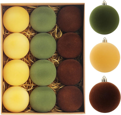 Christmas Ornaments Set of 12, 3.15" Flocked Velvet Balls with Hand Painted Designs, Elegant Christmas Tree Decorations in Gift Box
