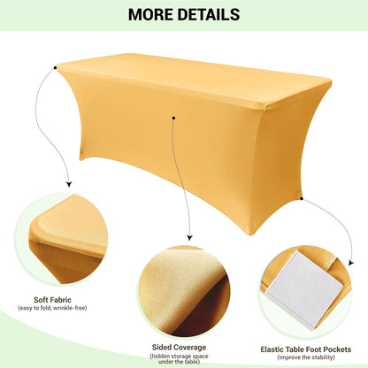 Obstal 8Ft Stretch Spandex Table Cover for Standard Folding Tables - 2 Pack Universal Rectangular Fitted Tablecloth for Party, Banquet, Events, Trade Show (Gold, 96L x 30W x 30H Inches)