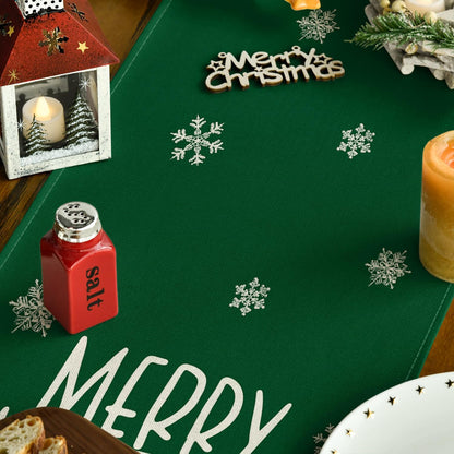Artoid Mode Xmas Trees Snowflakes Green Merry Christmas Table Runner, Winter Seasonal Kitchen Dining Table Decoration for Home Party Decor 13x72 Inch