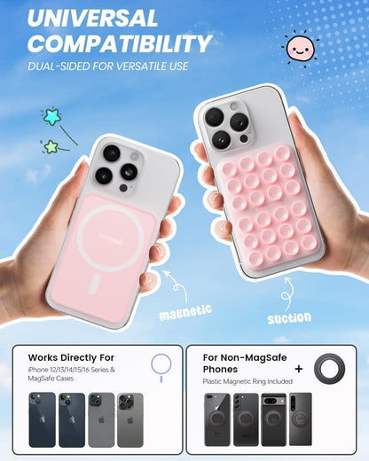 Klearlook 4PCS Magnetic Suction Phone Mount for MagSafe Case, Sticky Phone Grip for iPhone, Removable Hands-Free Selfie/Video for TikTok Influencers, (Clear & Light Pink & Hot Pink & Lavender)