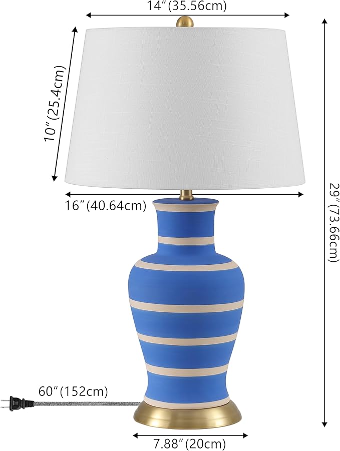 JONATHAN Y 29" Blue/Beige Traditional Ceramic Urn LED Table Lamp for Bedroom Decor, White Linen Drum Shade, Classic Nightstand Lamp for Living Room, LED Bulb Included (JYL4026L)