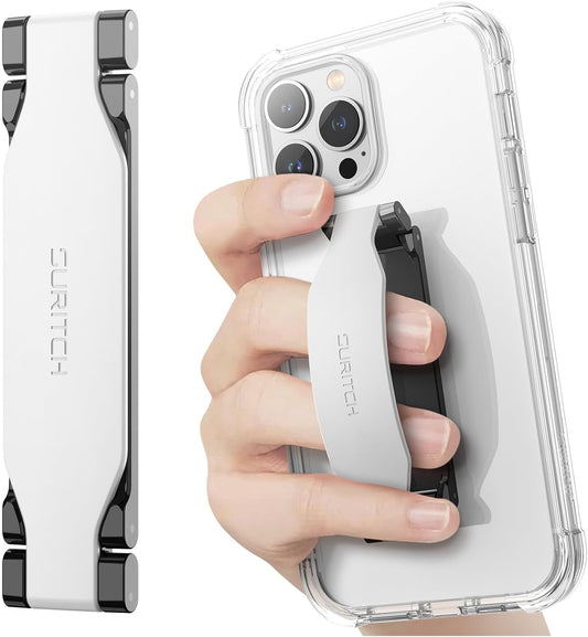 SURITCH Phone Grip Strap Finger Loop Holder for Back of Phone, 2-in-1 Soft Silicone Gripper Kickstand for iPhone Samsung and Most Cell Phone Cases, 3.94" White