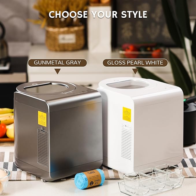 Airthereal Revive R500-V Electric Kitchen Composter with Visual Cover, Upgraded SHARKSDEN® Tri-Blade, Turn Food Waste and Scraps into Dry Natural Fertilizer for Plants, Pearl White