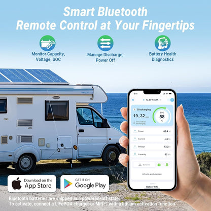 Redodo 12V 140Ah LiFePO4 Battery Group31, 10-Year Lifespan, 150A BMS & Bluetooth Monitoring, Ideal for RVs, Solar, Marine, Boat, Solar and Off-Grid
