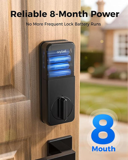 Smart Door Lock, ANYBELL Keyless Entry Door Lock Fingerprint with Keypad Smart Deadbolt for Home, Rental, Office and Hotel TUYA Remote Control, Black