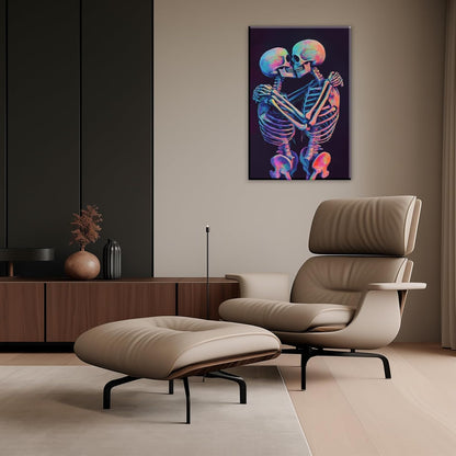 Skeleton Wall Art Kissing Skull Art Poster Skeleton Lover Picture Print On Canvas Abstract Horrible Theme Painting Framed Artwork Living Room Decor(Artwork-3,28"x42")