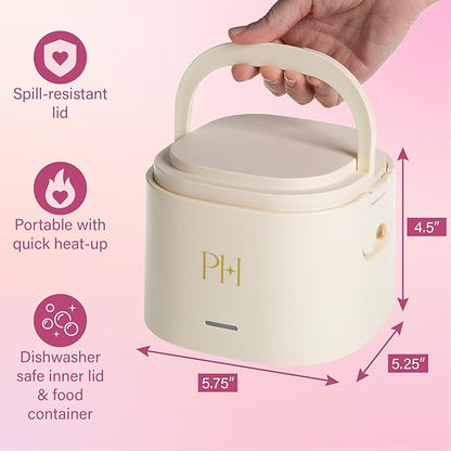 Paris Hilton Electric Lunch Warmer, 20-Ounce Stainless Steel Portable Food Container With Sealing Lid, Removable 2.5-Cup Inner Dish, Cream