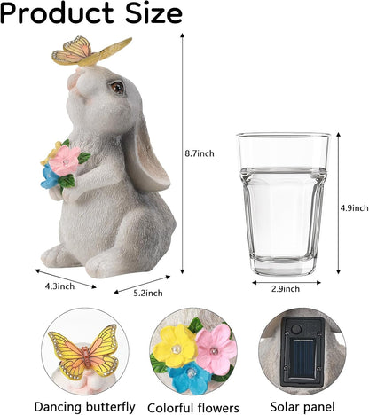 Solar Bunny Statues Light for Garden - Color-Changing Rainbow LED Butterfly,Rabbit Figurine Decor Auto On/Off,Easter Gifts for Yard Balcony & Patio Ornaments (Colorful Light)