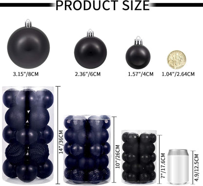 XmasExp 24ct Christmas Ball Ornaments Shatterproof Xmas Tree Hanging Balls Decorations Perfect for Halloween Decorations Holiday Wedding Christmas Decor(1.57", Black)