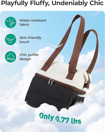 BAGSMART Double Deck Lunch Bag Women, Insulated Reusable Lunch Box, Quilted Puffer Lunch Tote with Shoulder Strap, Durable Large Lunch Cooler For Work Picnic Travel Meal Prep Flight, Beige + Black