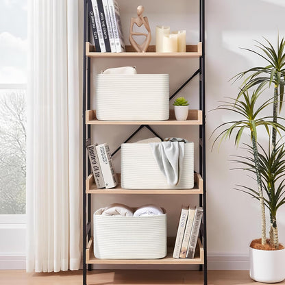 3-Pack Shelf Baskets for Organizing, Woven Storage Basket for Shelves, Cotton Rope Storage Bins for Toys Books, Nursery Towel Baskets for Classroom, 14.96"X9.8"X8.85", White