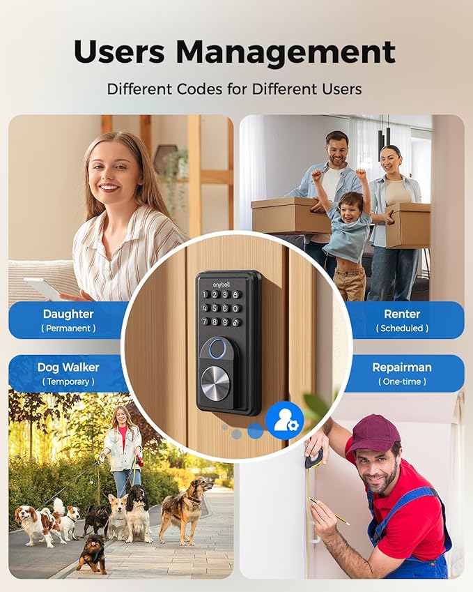 Smart Door Lock, ANYBELL Keyless Entry Door Lock Fingerprint with Keypad Smart Deadbolt for Home, Rental, Office and Hotel TUYA Remote Control, Black