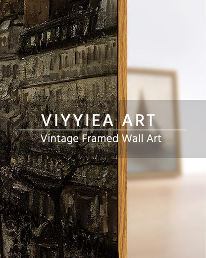 VIYYIEA Framed Canvas Wall Art Home Decor for Living Room Classical Cityscape Artwork Wall Decorations Vintage Oil Painting Prints Parisian Street Wall Decor Bathroom Wall Pictures Farmhouse 9x11in