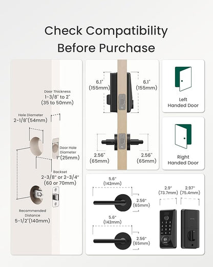 DESLOC D110 Plus Built-in Wi-Fi Smart Lock with 2 Lever Handles, Fingerprint Keyless Entry Door Lock Set, Touchscreen Keypad Deadbolt with Backlit, Remote Control, BHMA 3, IP54 Waterproof, Auto Lock