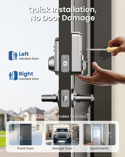 Veise Keyless Entry Door Lock with 2 Lever Handles - Electronic Keypad Deadbolt, Easy Installation Digital Smart Front Door Lock Set, Satin Nickel