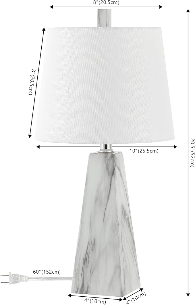 JONATHAN Y 20.5" White Marble Finish Modern Resin Table Lamp for Bedroom Living Room, Contemporary Faceted Bedside Lamp with White Linen Shade, LED Bulb Included (JYL1037A-SET2)