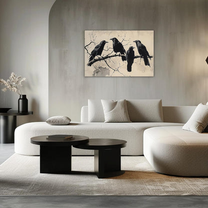 OAAPITI Birds Canvas Wall Art Black Couple Crow Picture Print Vintage Gothic Raven Artwork for Living Room Halloween Home Wall Decor(Artwork-9,12"x18")