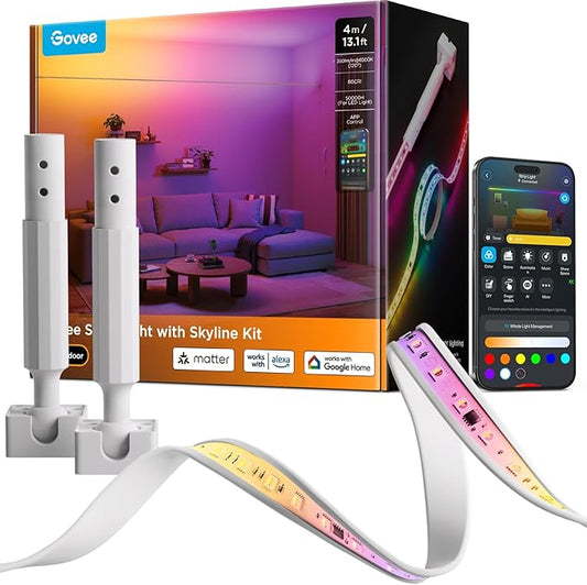 Govee Strip Light with Skyline Kit, 13.1ft Smart LED Strip Lights Work with Alexa, Google Assistant and Matter, RGBWWIC Color Changing Light Strip, LED Lights for Bedroom, Party, Home Decor