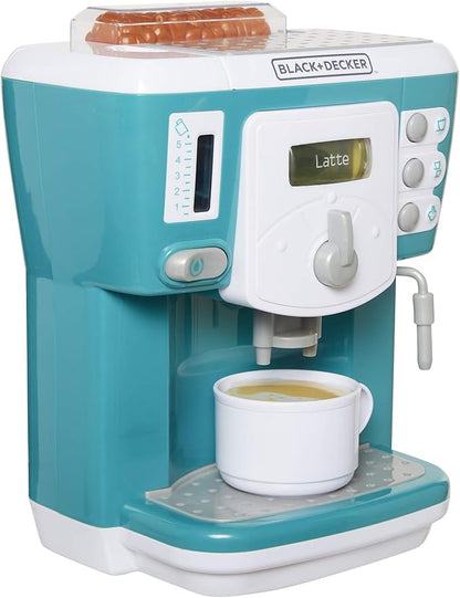 BLACK+DECKER Junior Coffee Maker Role Play Pretend Kitchen Appliance for Kids with Realistic Action, Light and Sound - Plus Toy Coffee Mug for Imaginary Brewing Fun
