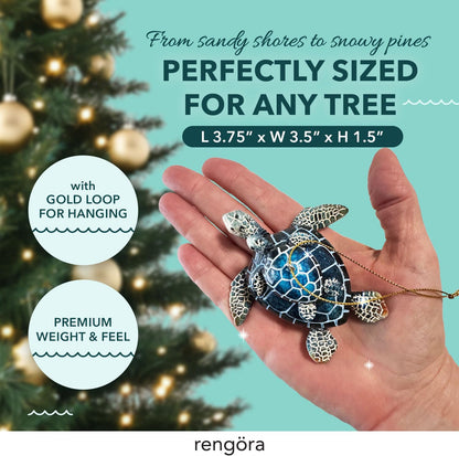 Hand-Painted Beach Christmas Ornament – Coastal Tree Decoration for Ocean Lovers – Unique Nautical Ornament for Christmas Tree or Stocking Stuffer Gift (Blue Sea Turtle Mother and Baby)