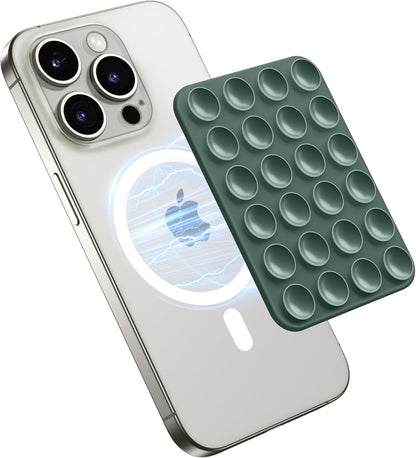 GONEZ Magnetic Suction Cup Phone Mount for MagSafe Case, Removable Silicone Sticky Grip for iPhone 12/13/14/15/16, Hands-Free Selfies and Videos for TikTok & Instagram Influencer/Creator, Army Green