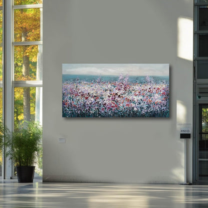CHUDANHAO Blue Coastal Wall Art Colorful Wall Decor Flowers Canvas Prints for Office 29x58 Inch Large Landscape Painting for Living Room Bedroom