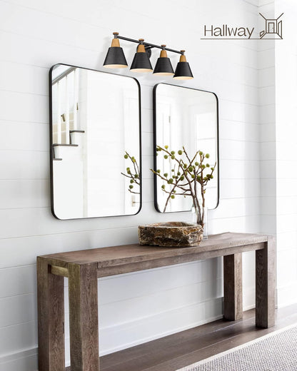 FEMILA Bathroom Vanity Light, 4-Lights Bathroom Light Fixtures Over Mirror, Modern Wall Mounted Lamp, Hammered Metal Shade, 4FG59B-4W BK