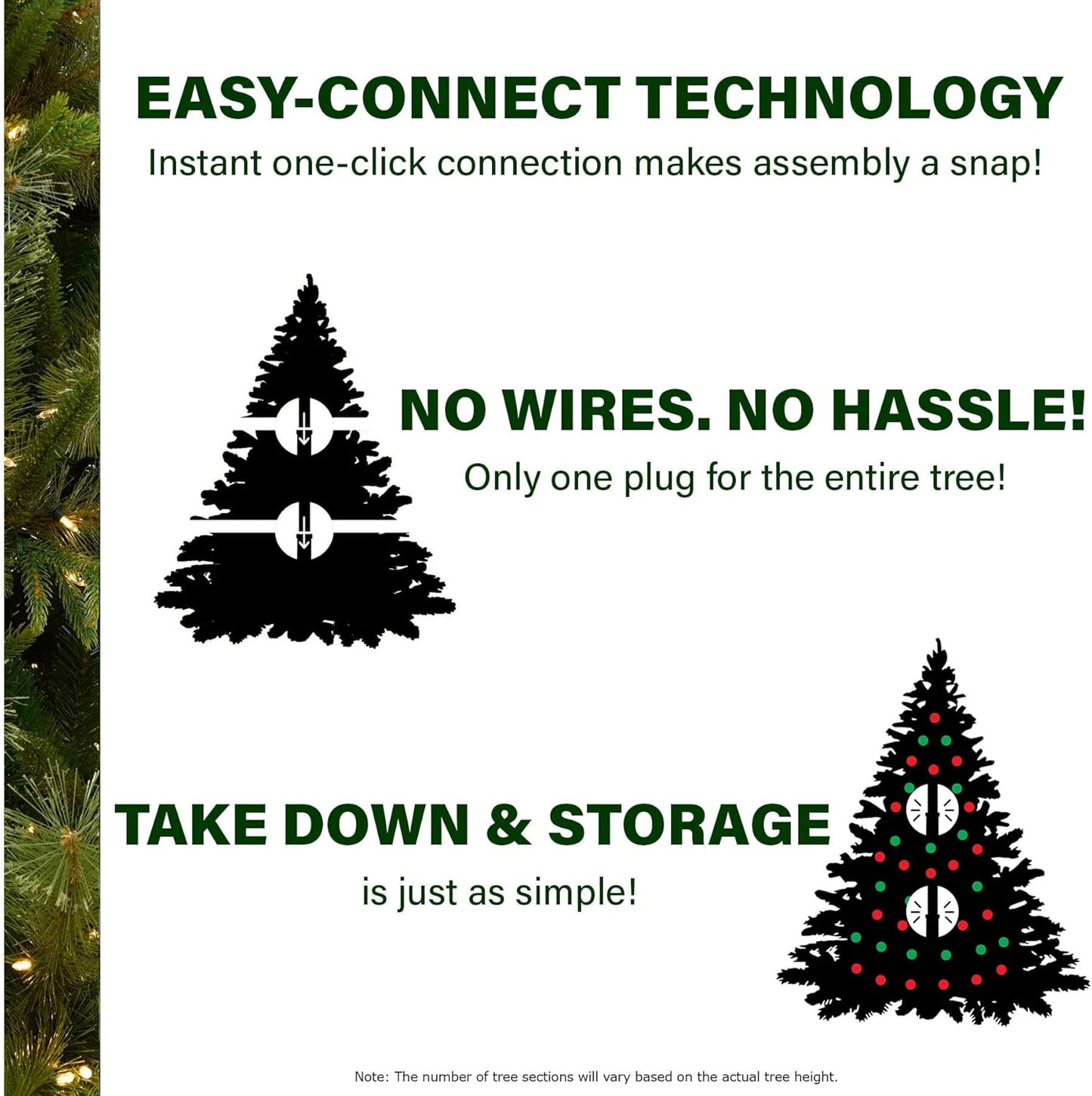 Fraser Hill Farm 7.5-Ft. Winter Falls Artificial Christmas Tree with Warm White LED Lights and Metal Base, Slim Holiday Tree with 8 Unique Light Functions, Perfect for Small Spaces and Apartments