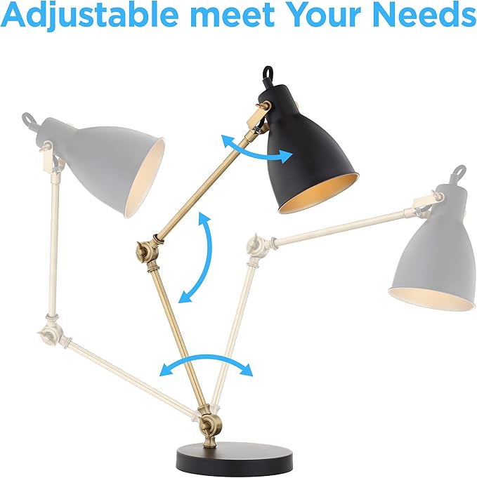 JONATHAN Y 24" Black/Brass Gold LED Metal Task Lamp, Modern Industrial Adjustable Desk Lamp for Home Office Bedroom, Silk-Wrapped Cord, UL Listed, LED Bulb Included JYL6003A