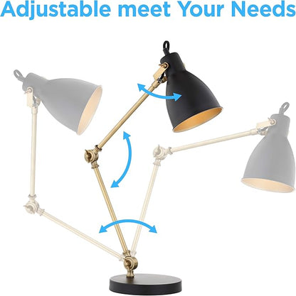 JONATHAN Y 24" Black/Brass Gold LED Metal Task Lamp, Modern Industrial Adjustable Desk Lamp for Home Office Bedroom, Silk-Wrapped Cord, UL Listed, LED Bulb Included JYL6003A