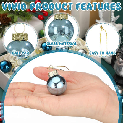 Tioncy 32 Pcs 1 Inch Mini Glass Christmas Ornaments Balls Shiny Christmas Balls Tiny Tree Hanging Decoration Small Colorful Ball Pendant for Xmas Party Supplies(Blue and Silvery)