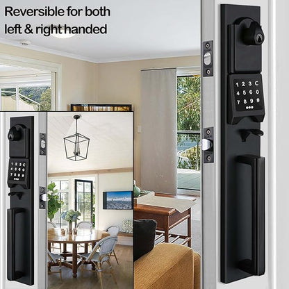 NEWBANG Right-Handed Matte Black Electronic Smart Handleset with Keypad Lock for Double Front Door（Keys Reserved）,MDHST2016DB-E-SET-RH