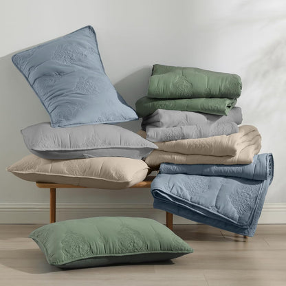 HORIMOTE HOME Grey Quilt Queen Size Floral Quilt Bedspread Lightweight Soft Pre-Washed Microfiber Bedcover, 3 Pieces Thin Comforter Bed Cover Bedding Set for All Season